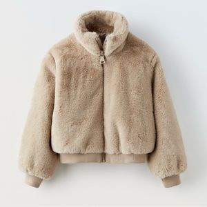 zara white faux fur jacket in size large